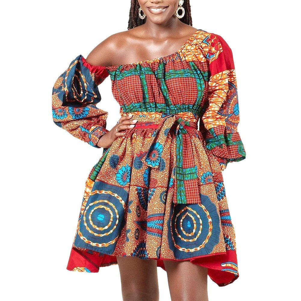 1610 Sexy African Floral Printed Mini Dresses High Waist Dashiki Skirt